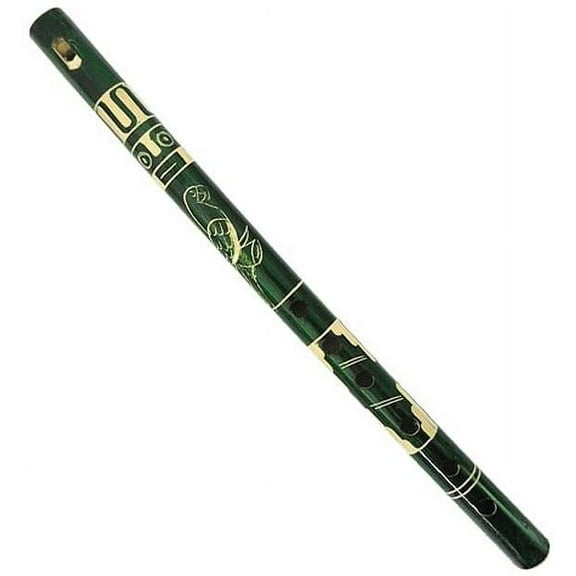 Handmade Wooden Bamboo Handpainted Colored Native Tribal Nature Pattern Flute Woodwind Musical Instrument Recorder (Green)