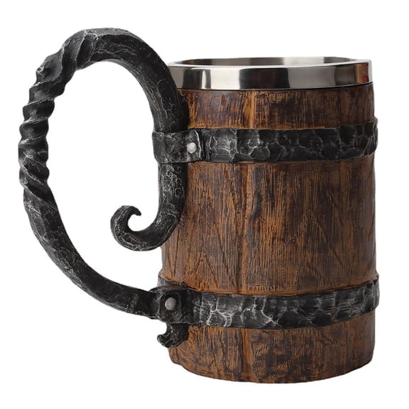 Handmade Wooden Barrel Mug Bucket Shaped Drinkware With Handle Stainless Steel Double Wall Mug For Bar Restaurant Vintage Bar Accessories, 6.5x5.7 inch, White 1PCS