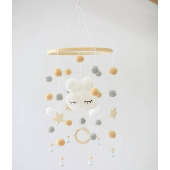 Handmade Wooden Beaded Felt Baby Mobile For Nursery Room