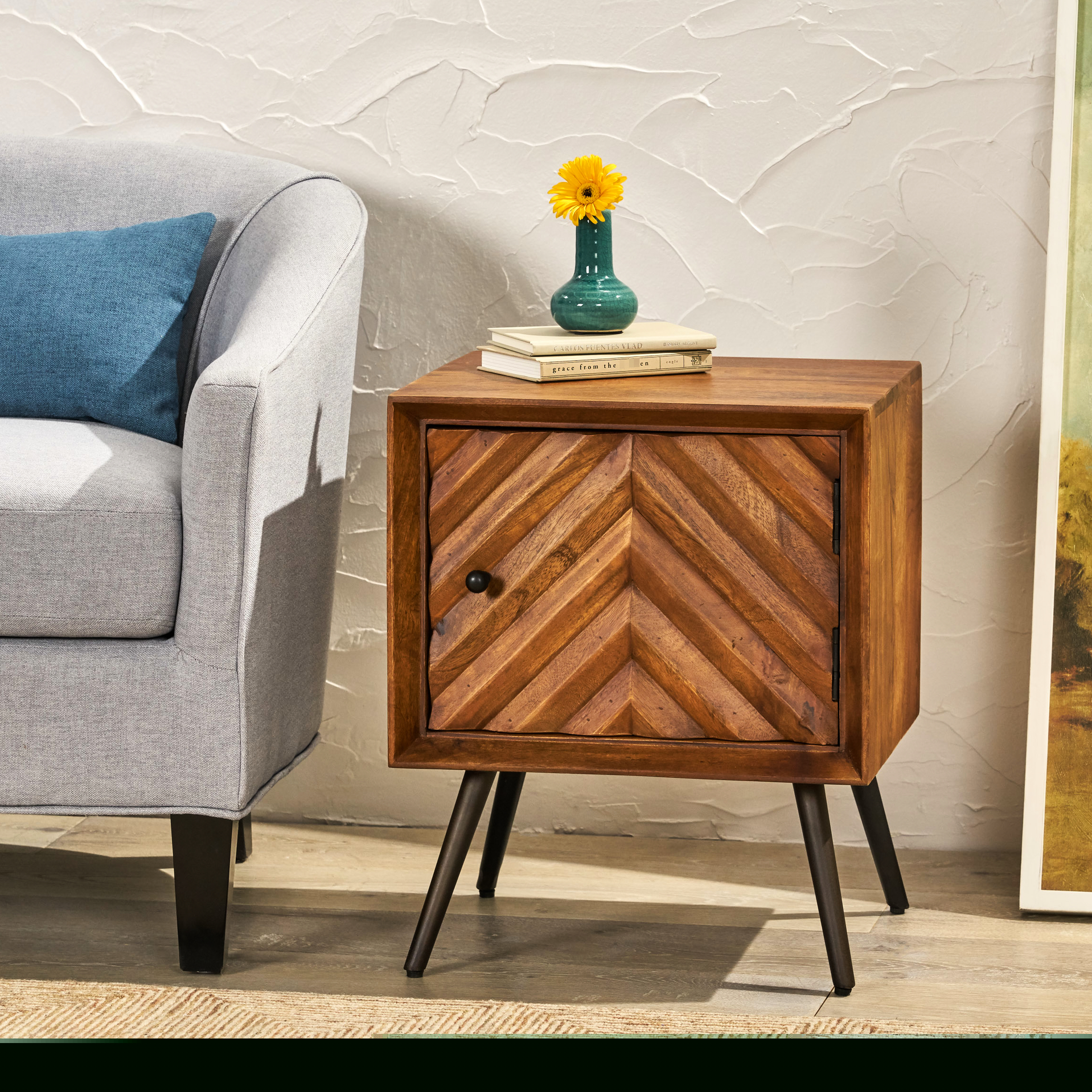 Handmade Wooden Cabinet With Mango Wood And Iron Connections Feet Modern Flair