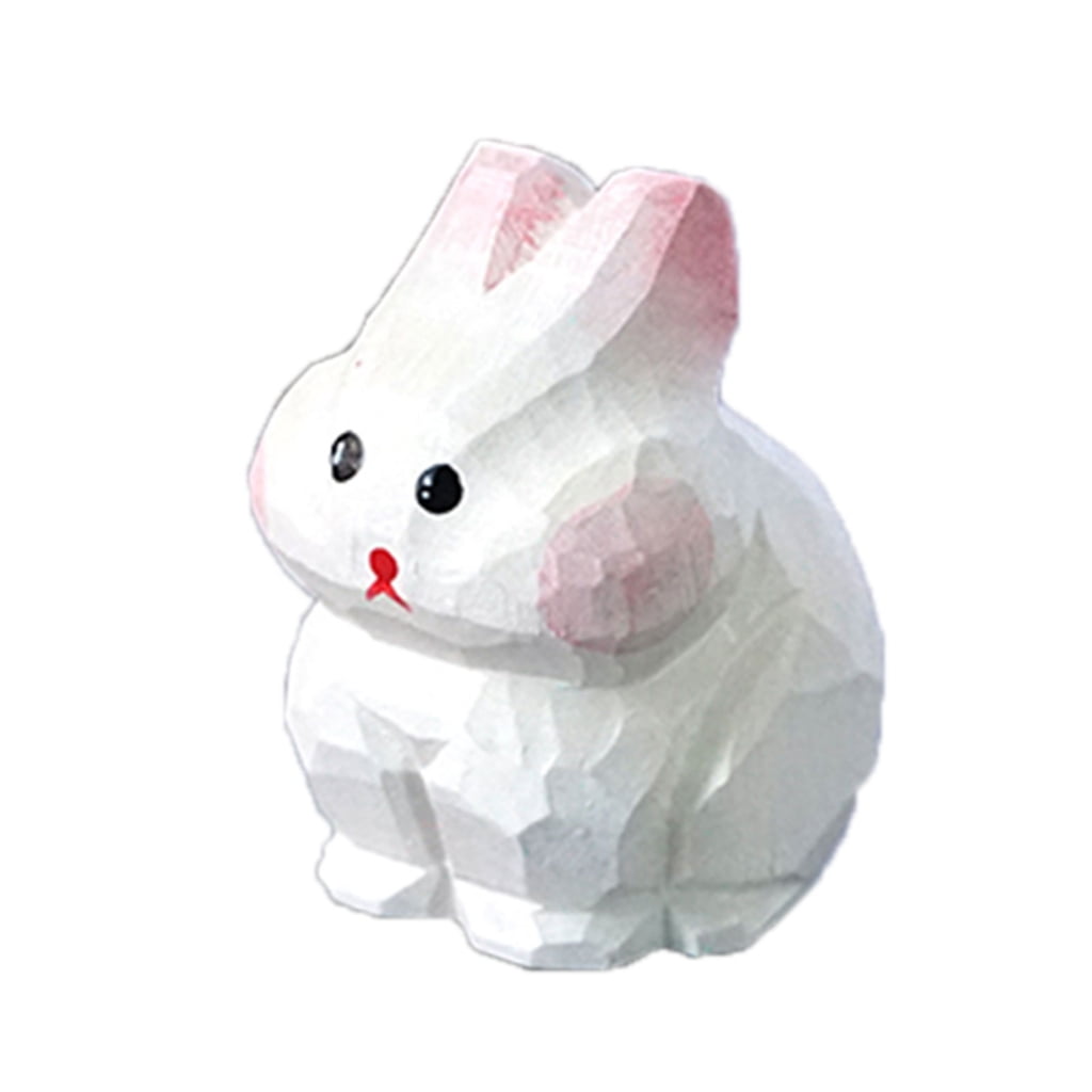 Handmade Wooden Carved Rabbits Miniature Figurine Easters Bunnies ...