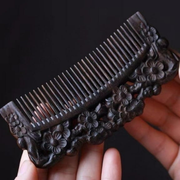 Handmade Wooden Comb with Peony Carving Natural Wood Hairbrush Traditional Chinese Craft Beauty Care Accessory