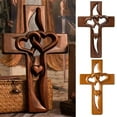 thumbnail image 1 of Handmade Wooden Cross with Intertwined Hearts, Hand-Carved Wooden Heart Cross Wall Decor, Marriage Crosses Symbol of Sacred Love for Christmas Wedding Valentine Gift 1PCS(B), 1 of 6