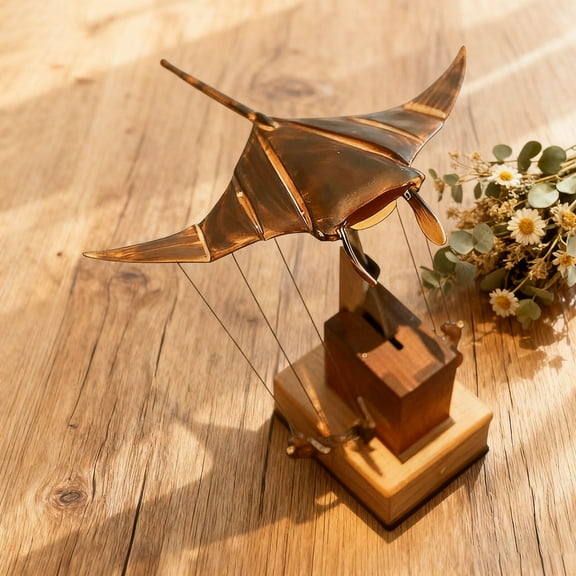 Handmade Wooden Electric Manta Ray Ornament 2026 Upgraded Artisan Automaton with Lifelike Swimming Motion, Mechanical Sea Decor for Desk Tabletop Home, Unique Marine Gift