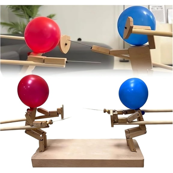 Handmade Wooden Fencing Puppets - 2026 New Pop the Balloon Game, Boom of Balloons Game, Punching Whack a Pack Balloon Man Battle Bots Arena Adult Party Games for Groups (with 50pcs balloons)