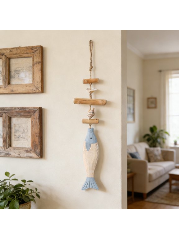 Handmade Wooden Fish Decor Ornament, Usupdd Multicolor Wood Wall Hanging Sculpture 18.5x3.94x0.79 Inch, Nautical Beach House Decorative Fish for Home Bedroom Bathroom Door Handle Fence Entryway
