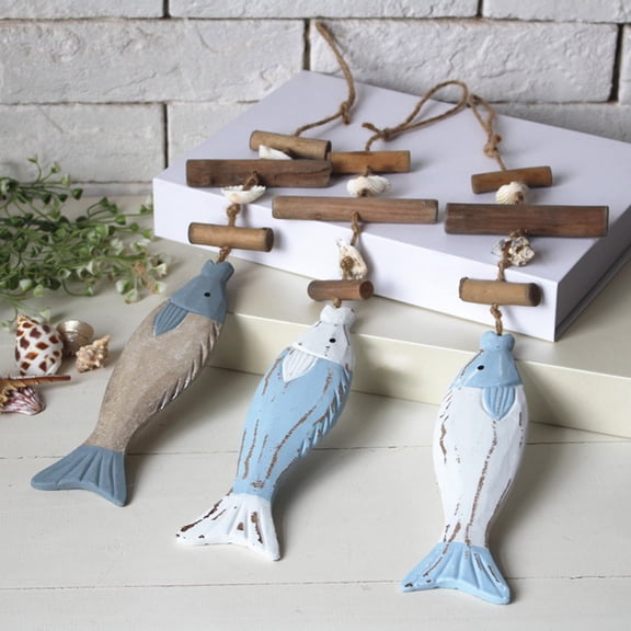 Handmade Wooden Fish Wall Hanging Home Decor Ornament, Multicolor Decorative Sculpture, Nautical Beach House Art for Bedroom, Bathroom, Living Room, 18.5 Inch
