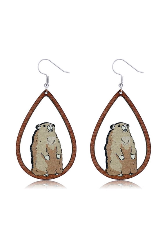 Handmade Wooden Groundhog Earrings Cute Funny Groundhog Day Earrings for Women  Accessory Gifts