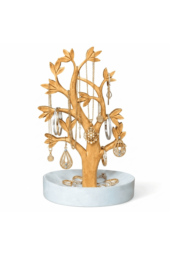 Handmade Wooden Jewelry Tree Stand – Multi-Functional Necklace Holder with Ring Dish Tray – Great for Organization, Home Decor, Dining Centerpiece, or Mother’s Day Gift
