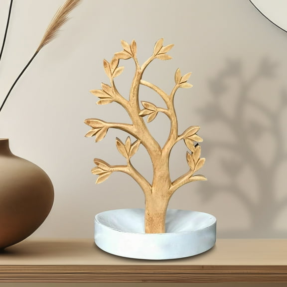 Handmade Wooden Jewelry Tree Stand – Multi-Functional Necklace Holder with Ring Dish Tray – Great for Organization, Home Decor, Dining Centerpiece, or Mother’s Day Gift