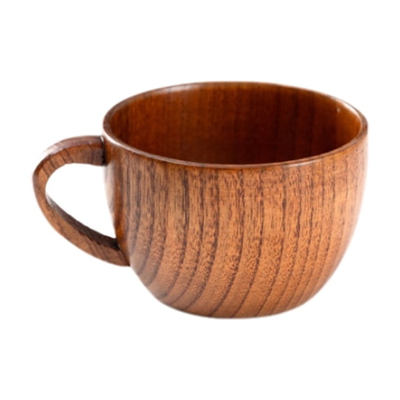 Handmade Wooden Mug with Handle, Natural Solid Wood Drinking Cup for Coffee Tea Milk, Rustic Camping Cup Hot & Cold Beverages 3.5*2.4 In