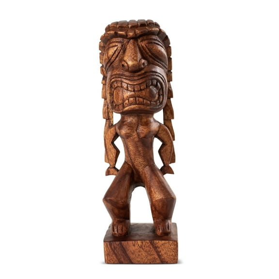 Handmade Wooden Primitive Angry Face Curly Hair Tribal Statue Sculpture Tiki Bar Handcrafted Unique Gift Art Home Decor Accent Figurine Hand Carved