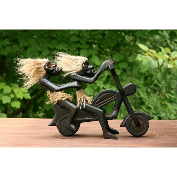 Handmade Wooden Primitive Tribal Funny Riding Harley Davidson Statue Motorcycle Sculpture Tiki Bar Unique Gift Wood Home Decor Figurine Hand Carved