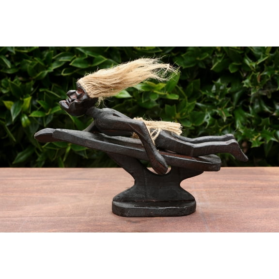 Handmade Wooden Primitive Tribal Swimming on Surf Board Figurine Statue Funny Sculpture Tiki Bar Handcrafted Unique Gift Decor Accent Hand Carved