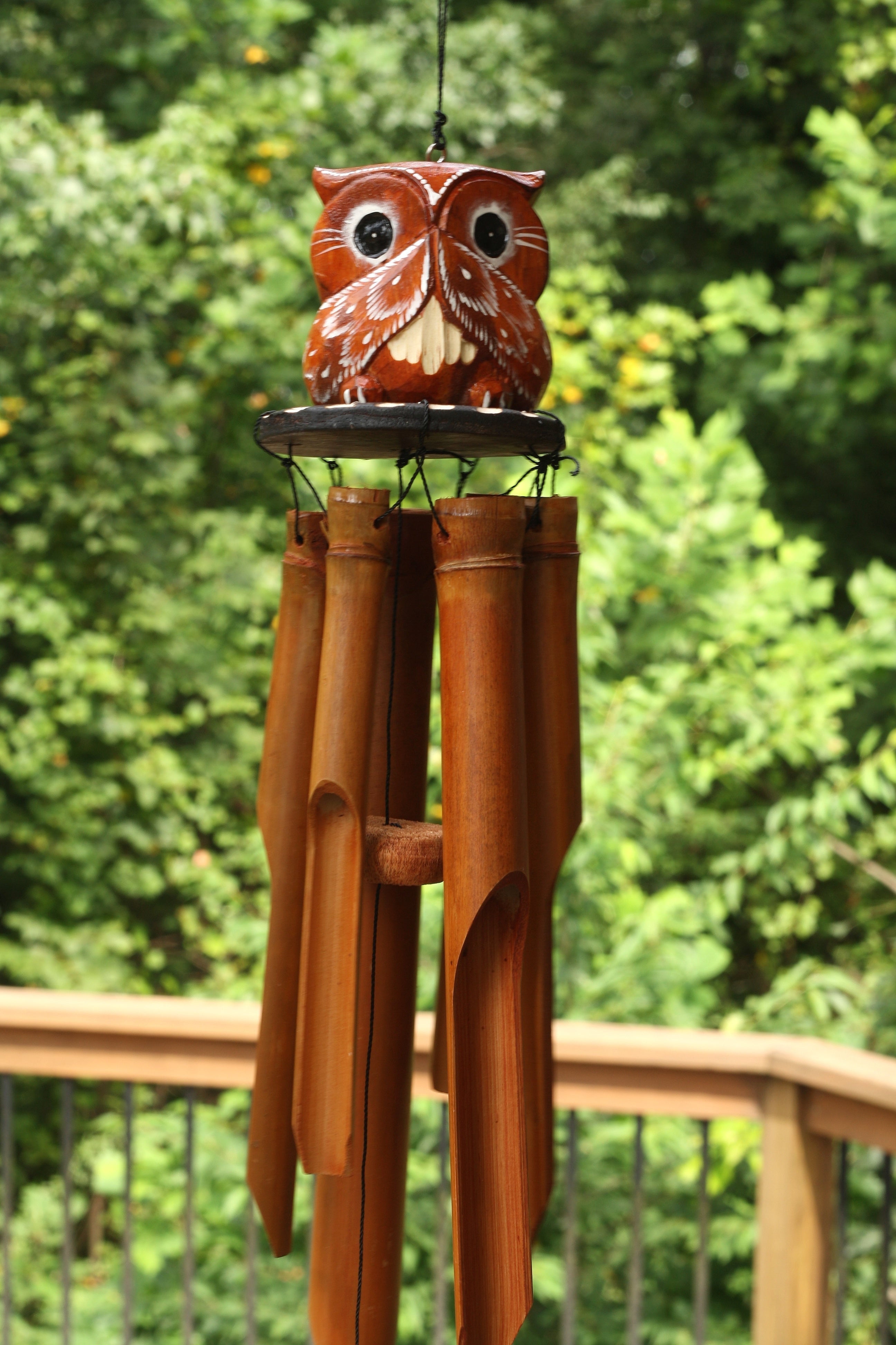 Handcrafted Brown Bamboo Speak No Evil Owl Wind Chime