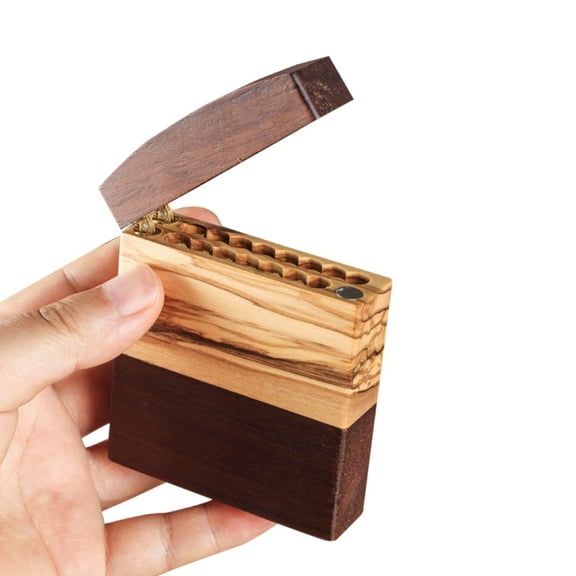 Handmade Wooden Storage Case with Magnetic Lid, Portable Walnut Wood Pocket Organizer Box for Daily Carry Accessories