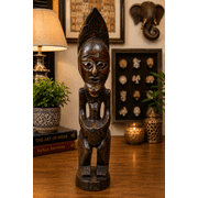 Handmade Wooden Tribal Figure Sculpture Hand Carved Folk Art Statue Tabletop Home Decor