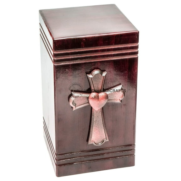Handmade Wooden Urns for Human Ashes Adult, Large Wooden Cremation Urns for Ashes Engraving, Funeral Urn Box Burial Urns (11.25" x 6.5" x 6.5" - 250 lbs, Copper Cross)