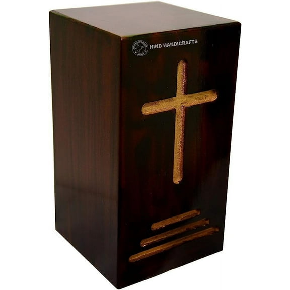 Handmade Wooden Urns for Human Ashes Adult Large , Wooden Cremation Urns for Ashes Engraving, Wooden Funeral Urn Box Engraved, Burial Urns Large - 250 Cu/In (Cross 1)