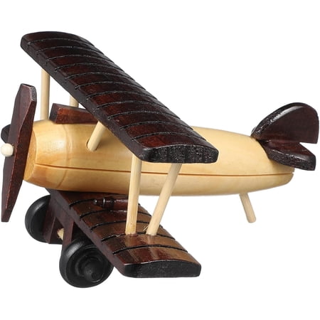 Handmade Wooden Vintage Biplane Model Retro Airplane Decor for Shelf, Desk & Gift