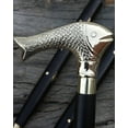 thumbnail image 1 of Handmade Wooden Walking Cane Golden Fish Head | Solid Wood | Brass Inlaid Shaft | Deluxe Beautiful walking stick, 1 of 5