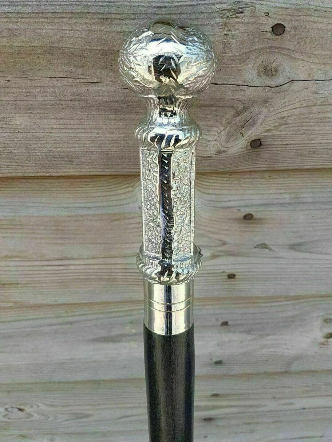 Handmade Wooden Walking Stick with Brass Embossed Pillar Handle ...