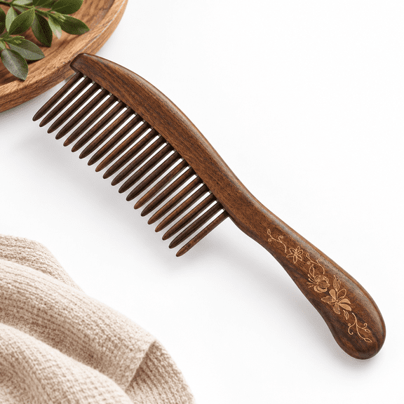 Handmade Wooden Wide Tooth Comb for Curly Hair, Anti-Static Detangling Wood Comb