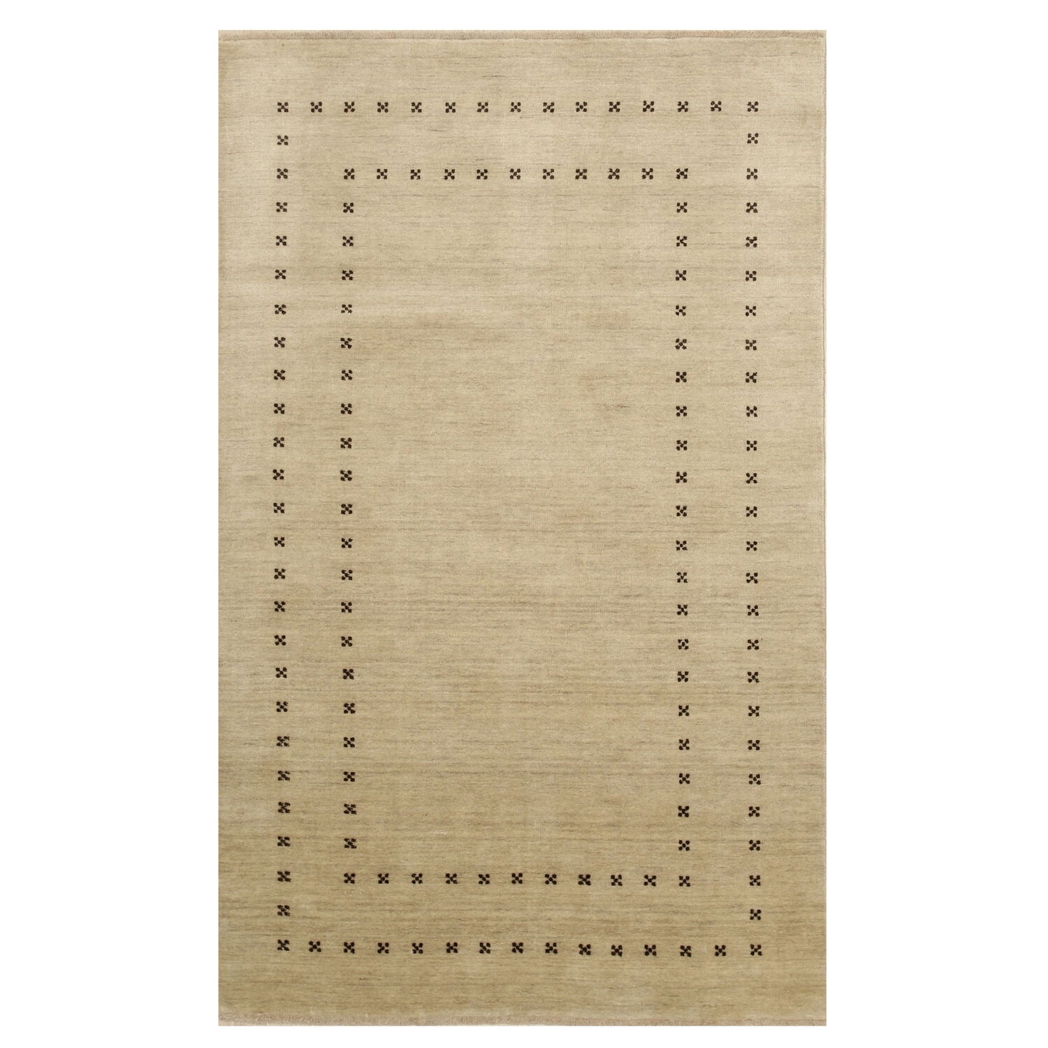 Chic Artisanal Beige Wool Hand-Knotted Tribal Rug - 5' x 8'