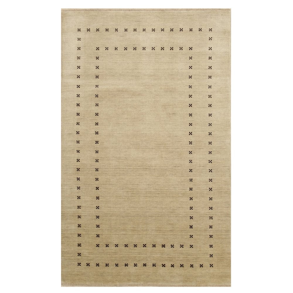 Chic Artisanal Beige Wool Hand-Knotted Tribal Rug - 5' x 8'