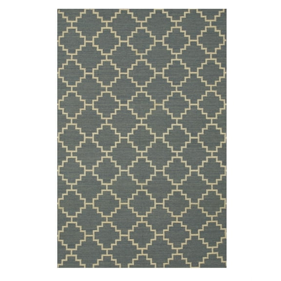 Handmade Wool Blue Contemporary Trellis Flatweave Revesible Moroccan Rug