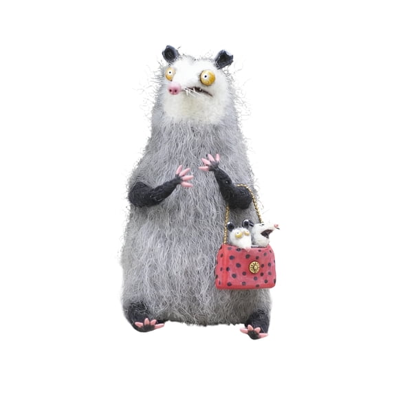Handmade Wool Felt Big-Eyed Panicked Weirdo — Quirky Plush Pal, Wool Felt Familiars, Needle-Felted Cat/Opossum Figurines, Unique Mini Animal Decor for Desk & Quirky Gifts (#J)