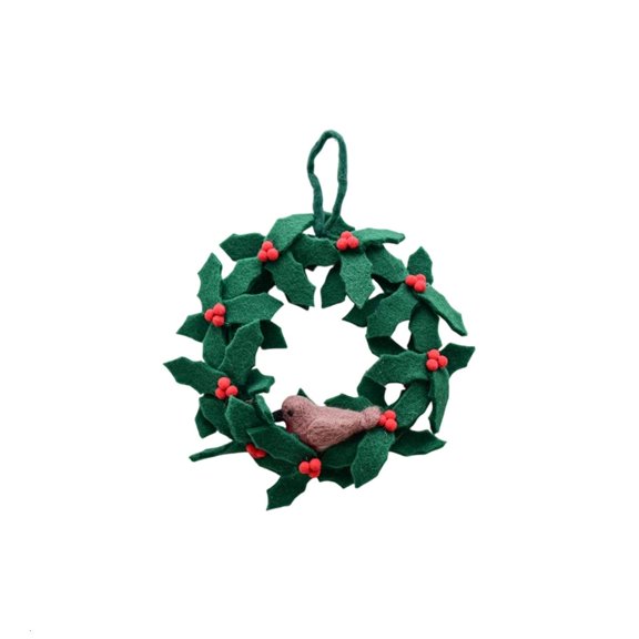 hejhncii Christmas Tree Ornament Handcrafted Wool Felt Garlands With Robin Bird And Red Berries Accent