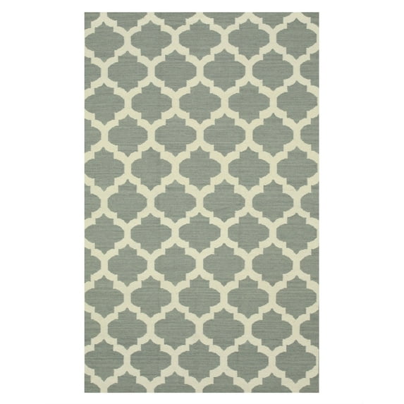 Handmade Wool Gray Contemporary Trellis Flatweave Revesible Moroccan Rug