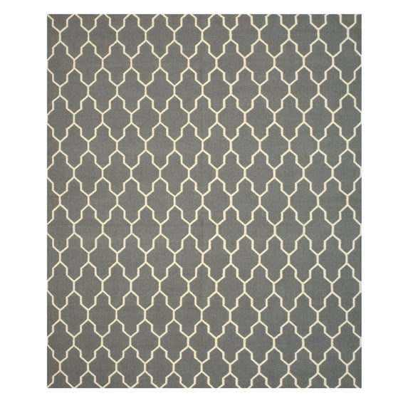 Handmade Wool Gray Transitional Trellis Reversible Modern Moroccan Kilim Rug