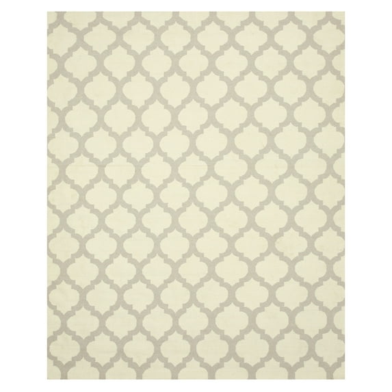 Handmade Wool Ivory Transitional Trellis Reversible Modern Moroccan Kilim Rug