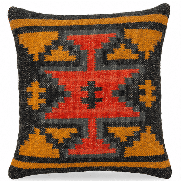 Handmade Wool Jute Kilim Cushion Cover – Boho Tribal Geometric Pillow Cover