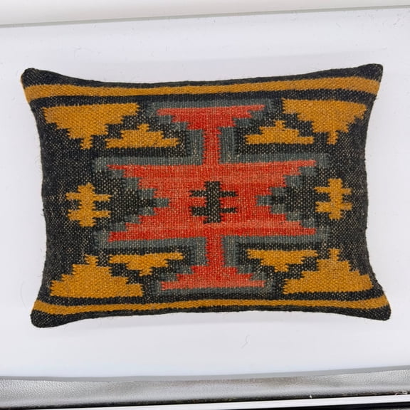 Handmade Wool Jute Kilim Cushion Cover – Boho Tribal Geometric Pillow Cover