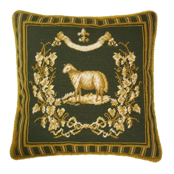 Handmade Wool Needlepoint Pillow Cover - Decorative Throw Cushion Cover - Vintage Floral Embroidery Design - Pillowcase for Sofa, Bed, or Chair - Rustic Home Decor