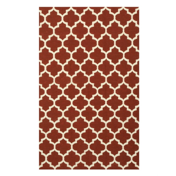 Handmade Wool Red Contemporary Trellis Flatweave Revesible Moroccan Rug