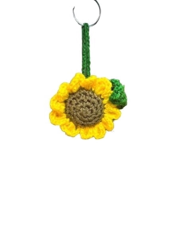 Handmade Crochet Wool Sunflower Keychain for Bags | Soft Knitted Floral Key Holder Decorative Accessory for Gifts & Daily Use (Pack of 1)