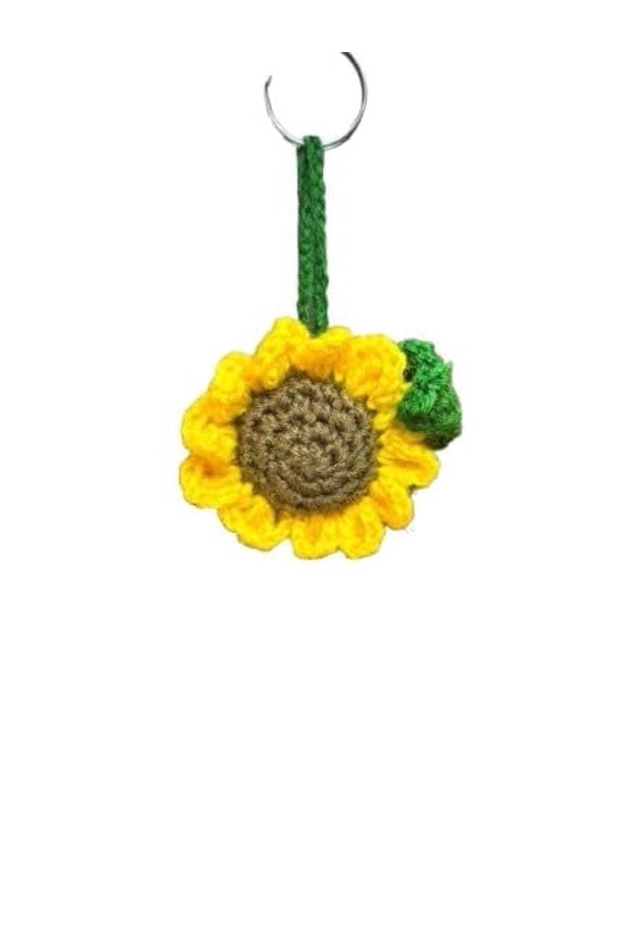 Handmade Crochet Wool Sunflower Keychain for Bags | Soft Knitted Floral Key Holder Decorative Accessory for Gifts & Daily Use (Pack of 1)