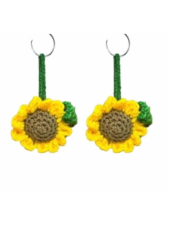 QRIXLOOM Handmade Crochet Sunflower Keychain Soft Wool Floral Bag Charm Key Ring for Bags Keys Gifts Pack of 2