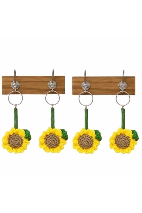 QRIXLOOM Handmade Crochet Sunflower Keychain Yellow Wool Floral Design Key Ring Bag Charm Accessory for Women and Girls Pack of 4