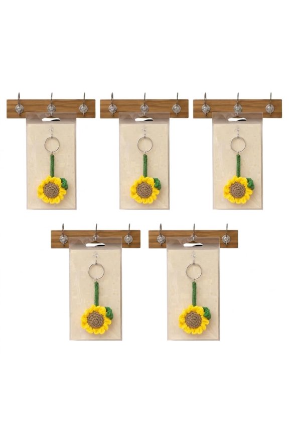 QRIXLOOM Handmade Wool Sunflower Keychain | Crochet Floral Key Ring for Keys Bags & Backpacks | Decorative Gift Accessory | Yellow | Pack of 5