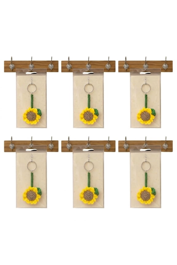 Handmade Wool Sunflower Keychain | Crochet Flower Bag Charm & Key Ring | Soft Knitted Floral Key Holder | Cute Decorative Accessory for Keys, Bags & Gifts (Pack of 6)