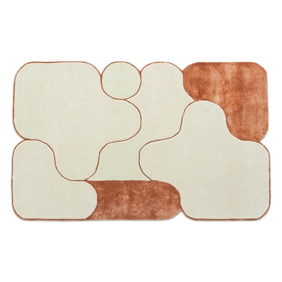 Handmade Wool Viscose Rug | Beige & Terracotta Modern Geometric Abstract Area Rug | Hand-Tufted Made in india