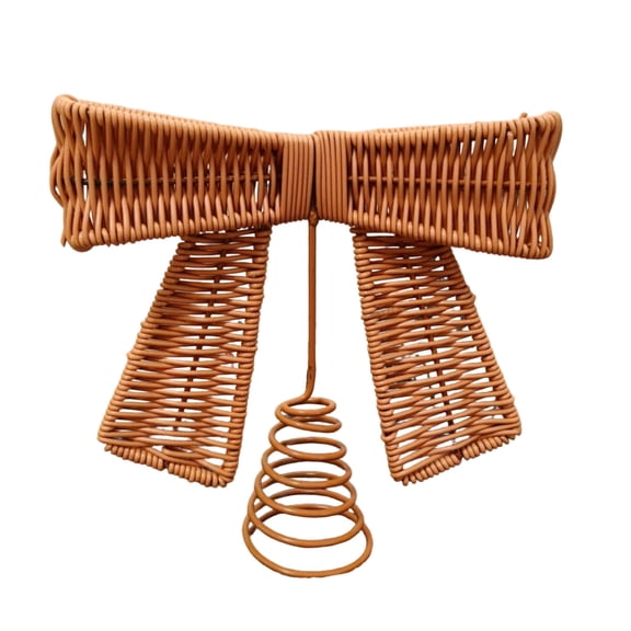 Handmade Woven Bow Tree Topper, Light Brown Rattan Bow Christmas Tree Top Ornament, Rustic Bow Decor For Christmas Tree, Tabletop Holiday Decoration