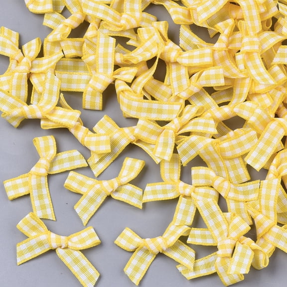 Handmade Woven Costume Accessories Tartan Pattern Ribbon Bowknot Yellow 22~26x25~35x2~5mm