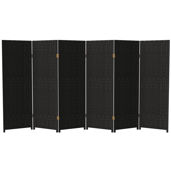 Red Lantern 4 ft. Short Woven Fiber Folding Screen - Black - 6 Panel