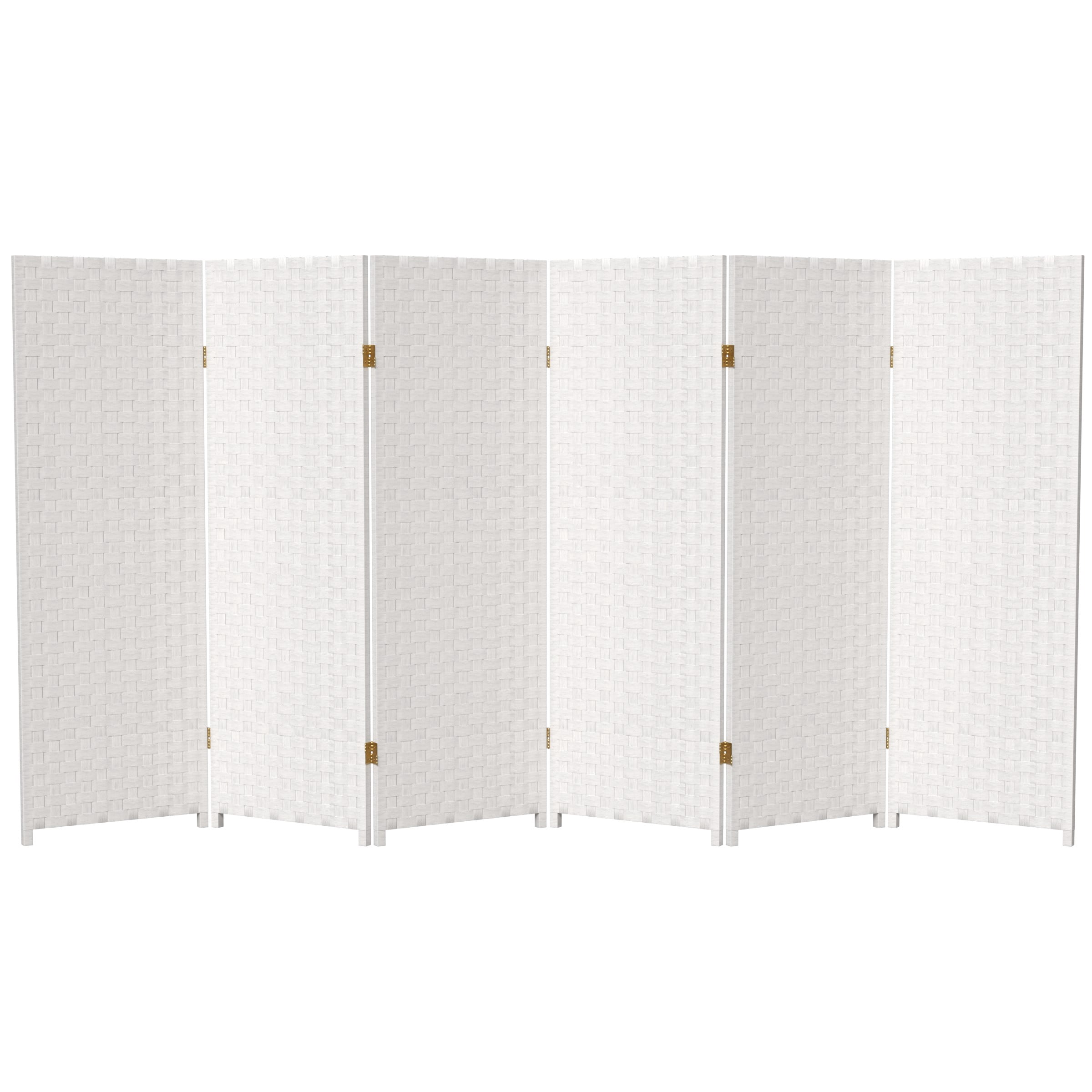 Red Lantern 4 ft. Short Woven Fiber Folding Screen - White - 6 Panel